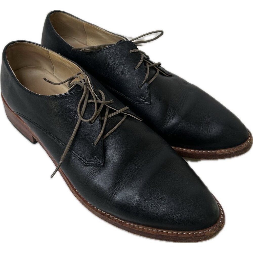 Nisolo women's 7.5 James Oxford black leather lace up almond toe shoes Peruian - Picture 2 of 9